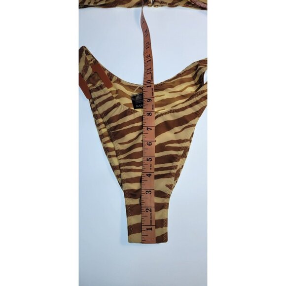 SAME Los Angeles Swim Bikiny Set Womens Acrylic 90s Color beige Brown Zebra Sz L - Picture 10 of 14